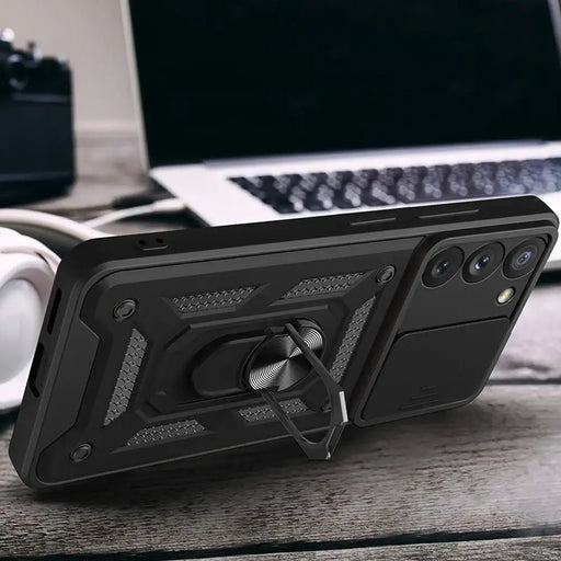 Hybrid Armor Camshield case for Samsung Galaxy S23+ armored cover with camera cover black - Cell phone cases