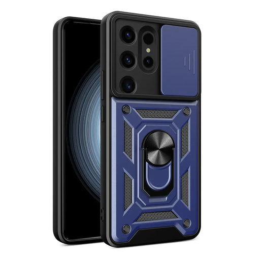 Hybrid Armor Camshield case for Samsung Galaxy S24 Ultra armored with camera cover - blue - Cell phone cases