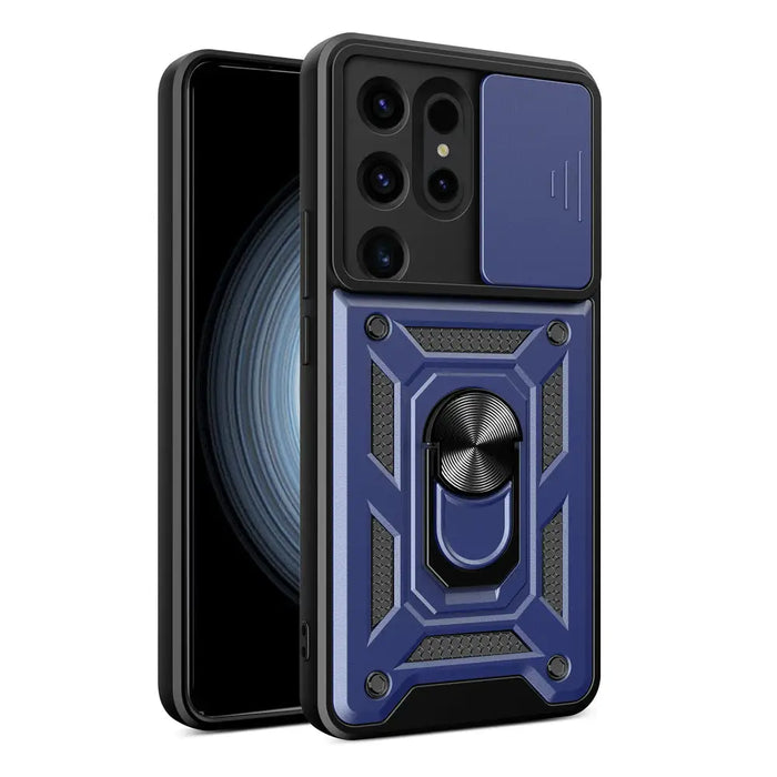 Hybrid Armor Camshield case for Samsung Galaxy S24 Ultra armored with camera cover - blue - Cell phone cases
