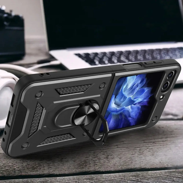 Hybrid Armor Camshield Case for Z Flip 5 5G with Camera Protector - Black - Cell phone cases and covers<<<HurtelXML
