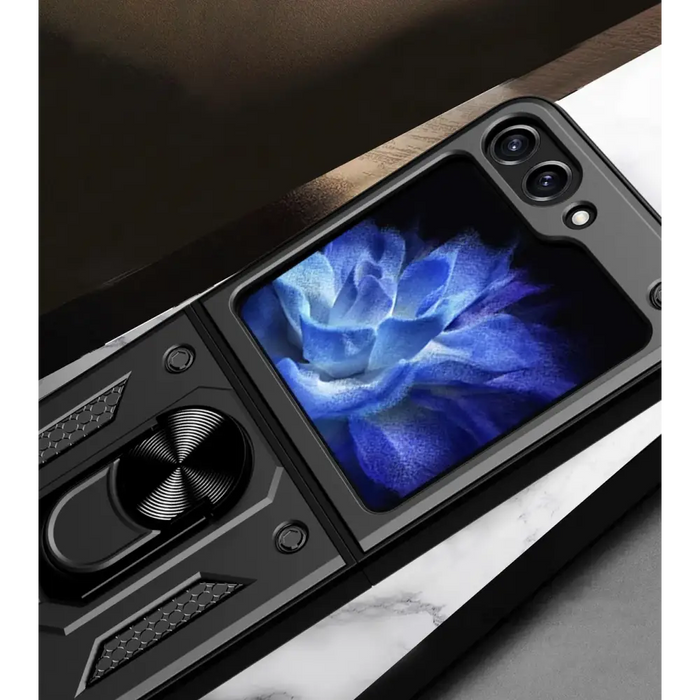 Hybrid Armor Camshield Case for Z Flip 5 5G with Camera Protector - Black - Cell phone cases and covers<<<HurtelXML
