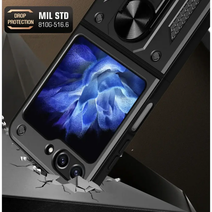 Hybrid Armor Camshield Case for Z Flip 5 5G with Camera Protector - Black - Cell phone cases and covers<<<HurtelXML