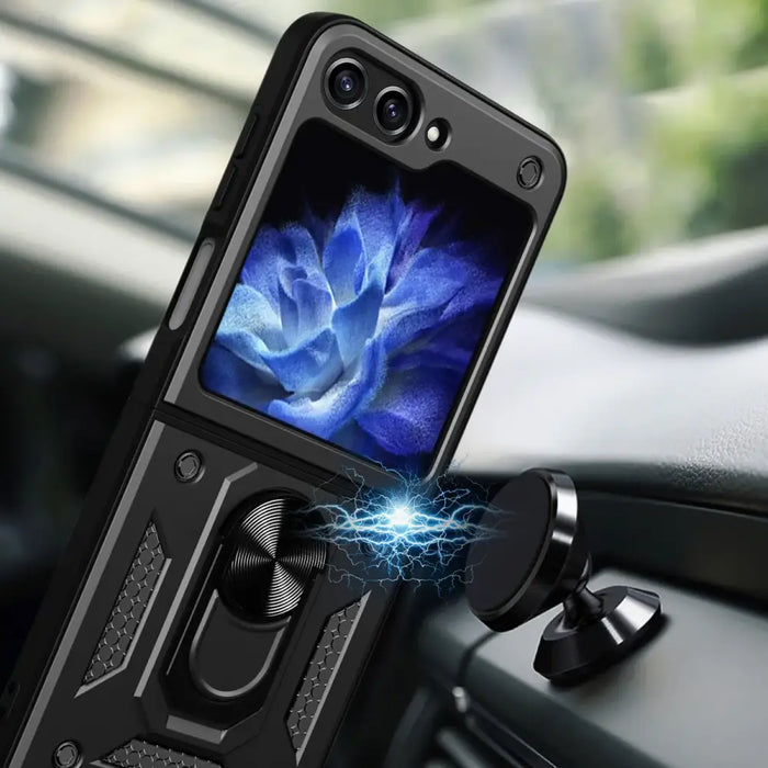 Hybrid Armor Camshield Case for Z Flip 5 5G with Camera Protector - Black - Cell phone cases and covers<<<HurtelXML