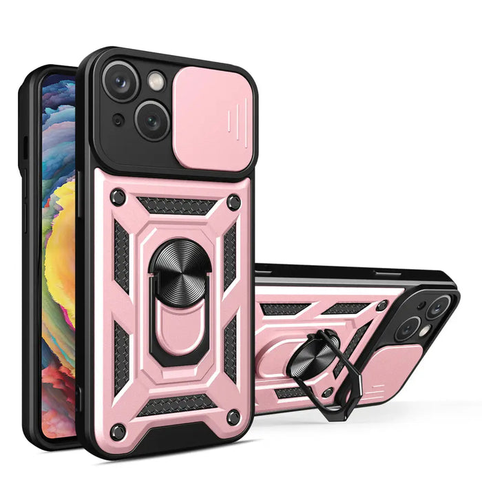 Hybrid Armor Camshield case with stand and camera cover for iPhone 15 - pink - Cell phone cases and covers<<<HurtelXML