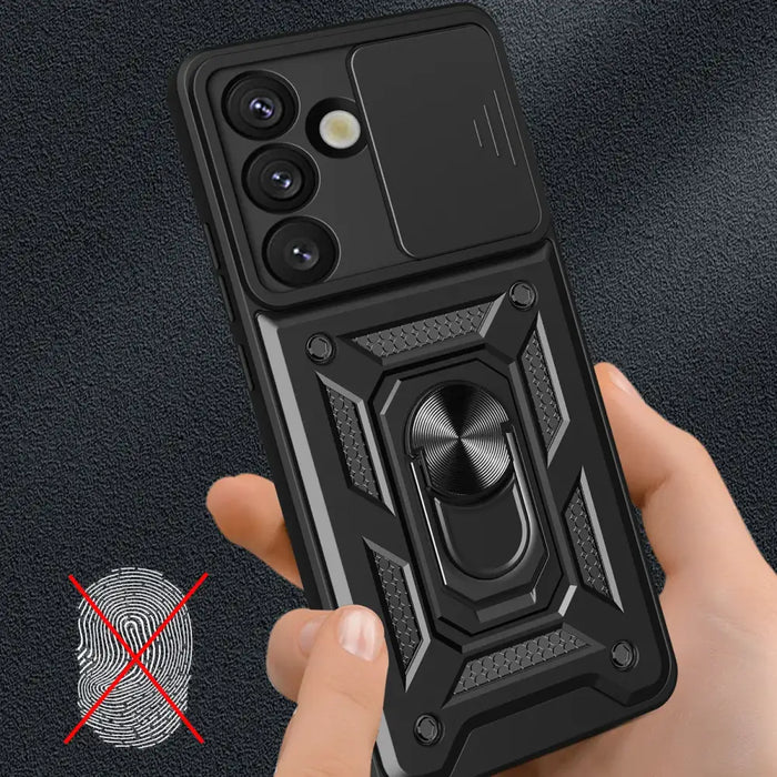 Hybrid Armor Camshield Case with Stand and Camera Cover for Samsung Galaxy M06 5G / F06 5G - Black - Cell phone cases