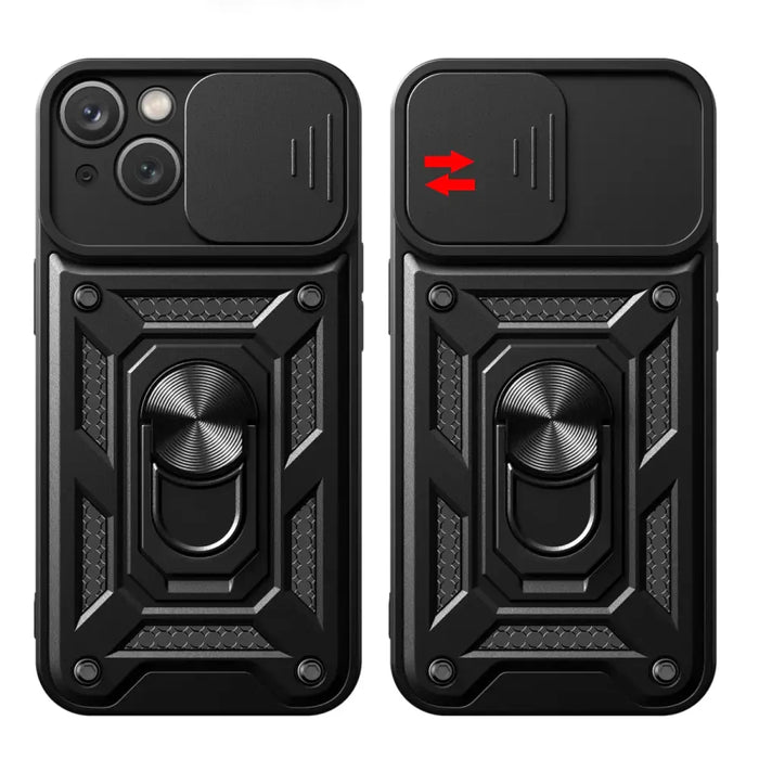 Hybrid Armor Camshield iPhone 15 Case with Stand and Camera Cover - Blue - Cell phone cases and covers<<<HurtelXML