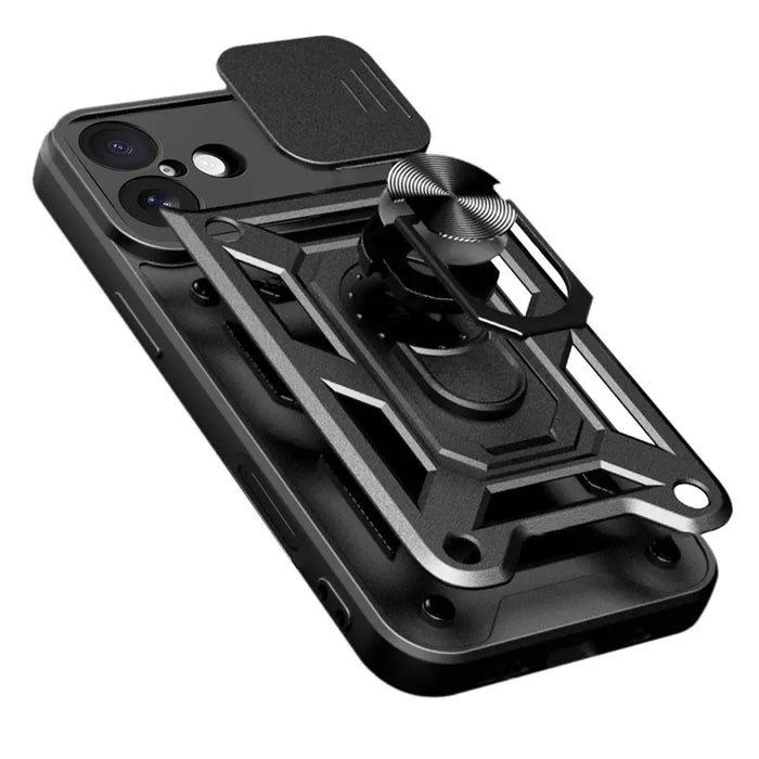 Hybrid Armor Camshield iPhone 17 Case with Stand and Camera Cover - Black - Cell phone cases and covers<<<HurtelXML