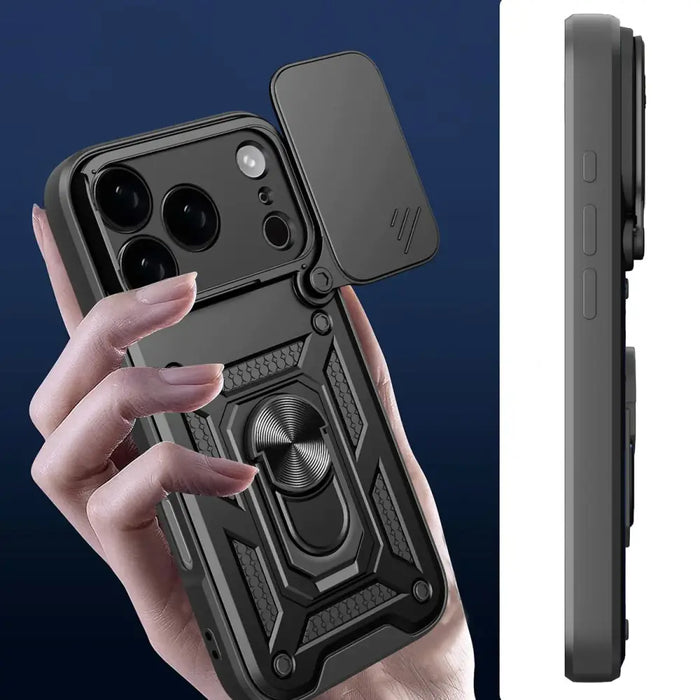 Hybrid Armor Camshield iPhone 17 Pro Case with Stand and Camera Cover - Black - Cell phone cases and covers<<<HurtelXML