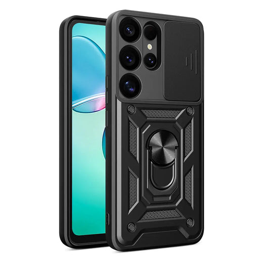 Hybrid Armor Camshield with Camera Cover and Metal Ring for Samsung Galaxy S25 Ultra - Black - Cell phone cases
