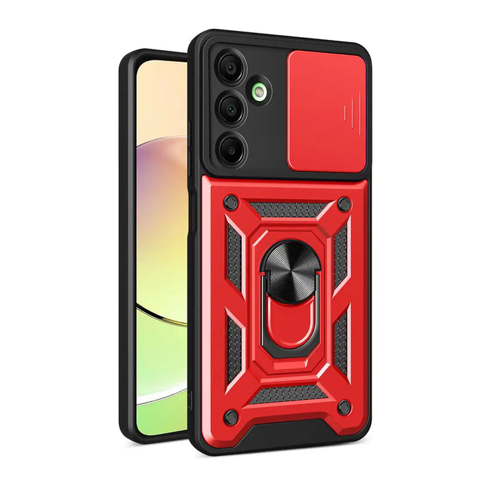 Hybrid Armor Camshield with Camera Cover and Metal Ring for Samsung Galaxy A16 / A16 5G - Red - Cell phone cases