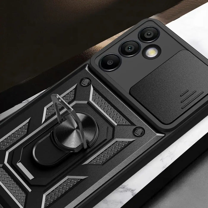 Hybrid Armor Camshield with Camera Cover and Metal Ring for Samsung Galaxy S24 FE - Black - Cell phone cases