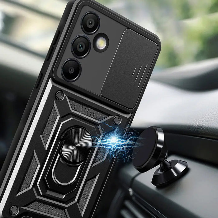 Hybrid Armor Camshield with Stand and Camera Cover for Samsung Galaxy A36 - Black - Cell phone cases