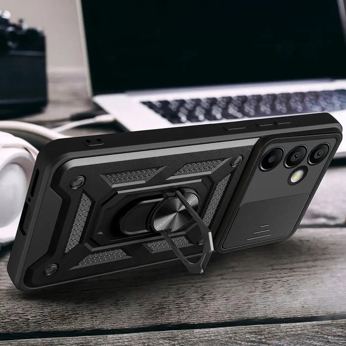 Hybrid Armor Camshield with Stand and Camera Cover for Samsung Galaxy A36 - Black - Cell phone cases