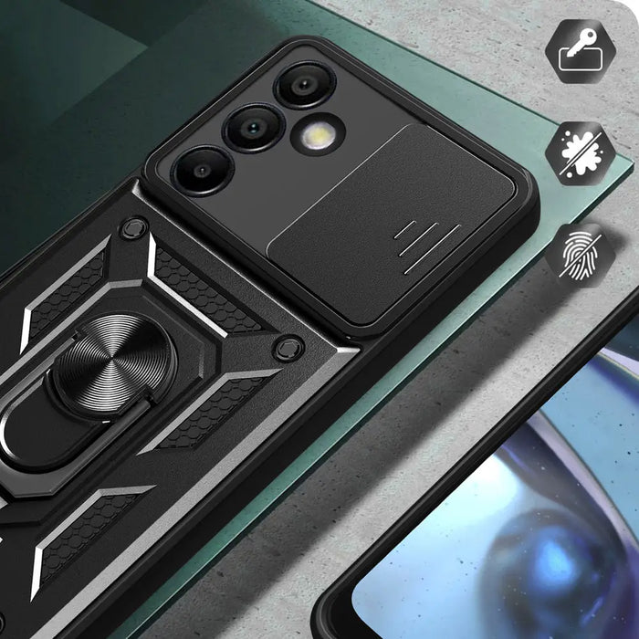 Hybrid Armor Camshield with Stand and Camera Cover for Samsung Galaxy A36 - Black - Cell phone cases