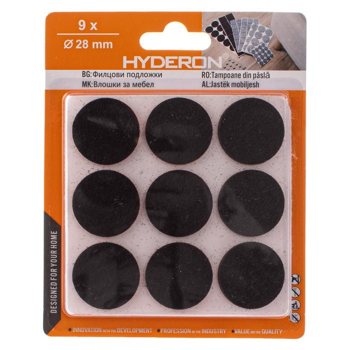 FELT ROUND PAD IN BLISTER 9PCS. HYDERON PFK-28K