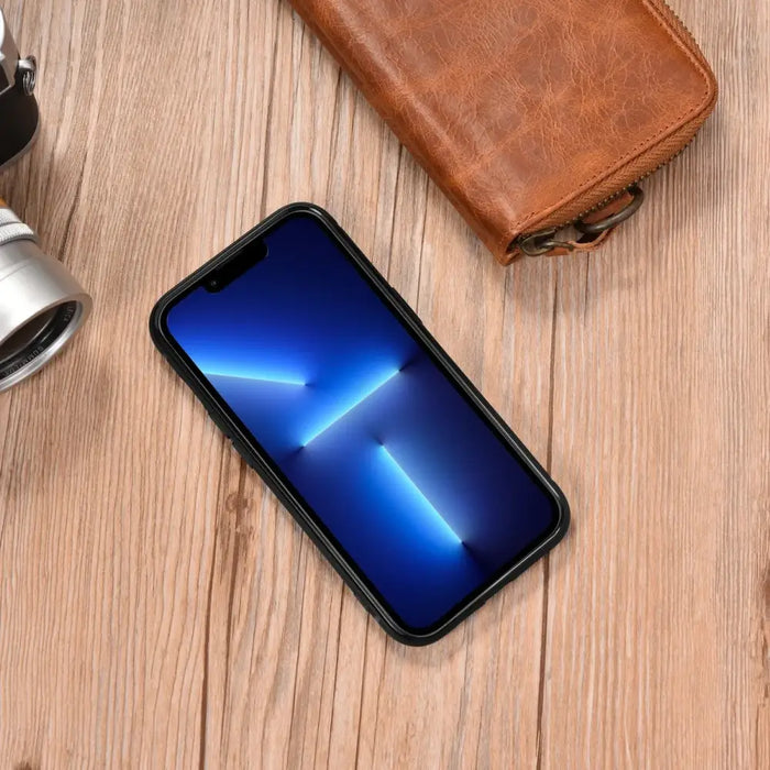 iCarer Leather Oil Wax case covered with natural leather for iPhone 14 Pro brown (WMI14220718-TN) - Cell phone cases