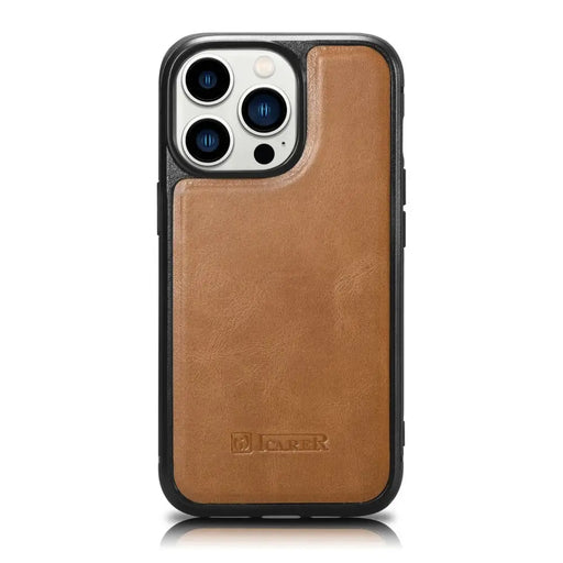 iCarer Leather Oil Wax case covered with natural leather for iPhone 14 Pro brown (WMI14220718-TN) - Cell phone cases