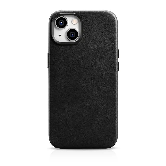 iCarer Oil Wax Premium Leather Case iPhone 14 Magnetic Leather Case with MagSafe Black (WMI14220701-BK) - Cell phone