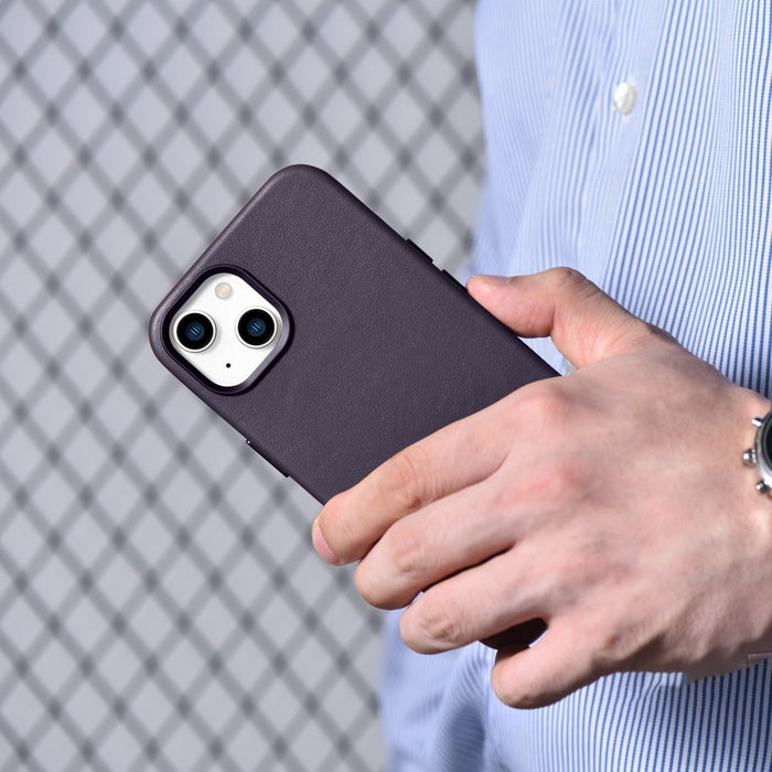 iCarer Case Leather Cover Case for iPhone 14 Dark Purple (WMI14220705-DP) (MagSafe Compatible)