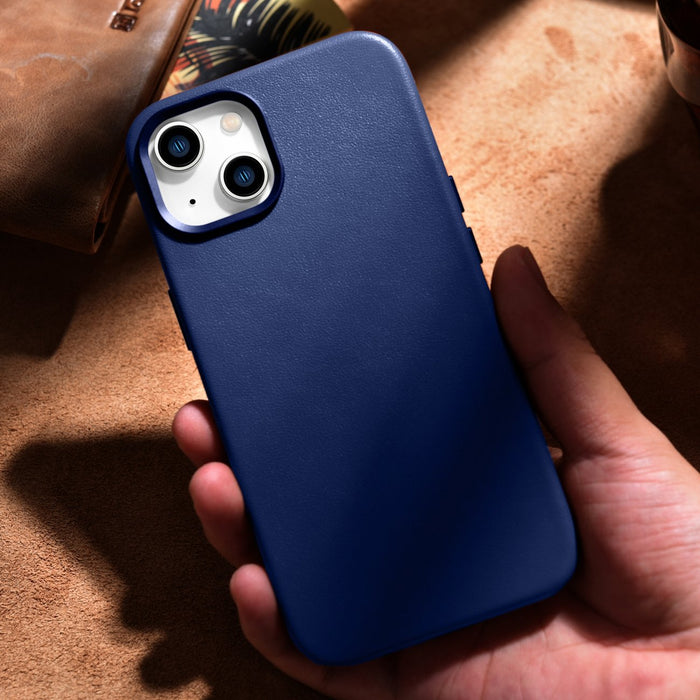 iCarer Case Leather cover for iPhone 14 case made of natural leather blue (WMI14220705-BU) (MagSafe compatible)