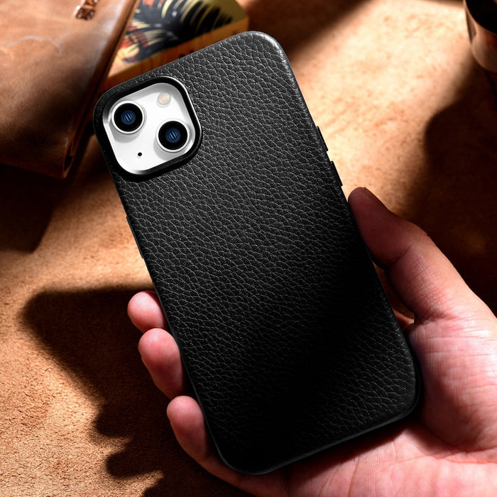 iCarer Litchi Premium Leather Case iPhone 14 Plus Magnetic Leather Case with MagSafe Black (WMI14220711-BK)