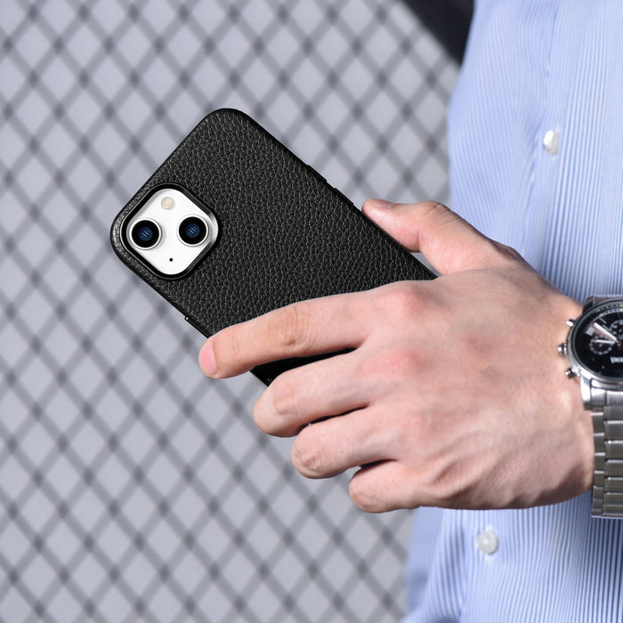 iCarer Litchi Premium Leather Case iPhone 14 Plus Magnetic Leather Case with MagSafe Black (WMI14220711-BK)