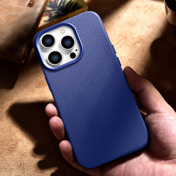 iCarer Litchi Premium Leather Case iPhone 14 Pro Max Magnetic Leather Case with MagSafe Dark Blue (WMI14220712-DB)