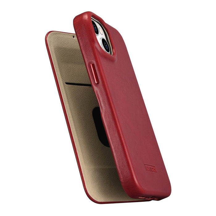 iCarer CE Oil Wax Premium Leather Folio Case iPhone 14 Plus Magnetic Flip Leather Folio Case MagSafe Red (AKI14220707-RD)