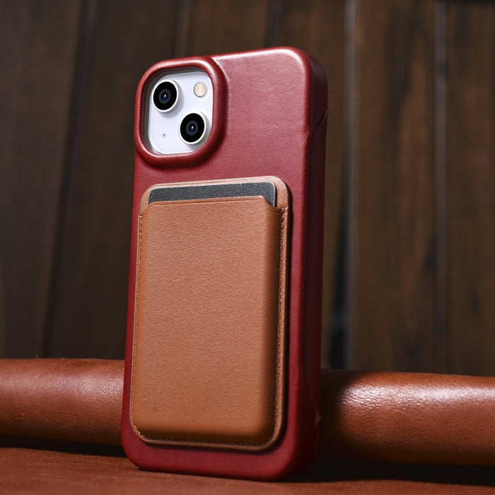 iCarer CE Oil Wax Premium Leather Folio Case iPhone 14 Plus Magnetic Flip Leather Folio Case MagSafe Red (AKI14220707-RD)