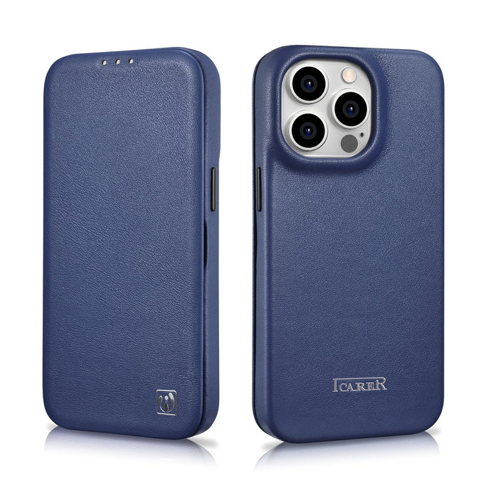 iCarer CE Premium Leather Folio Case iPhone 14 Pro Magnetic Flip Leather Folio Case MagSafe Blue (WMI14220714-BU)