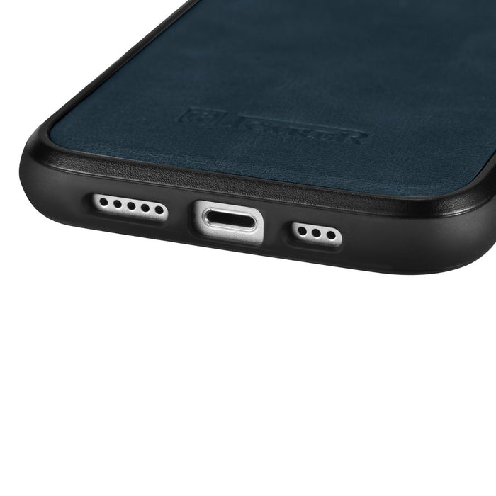 iCarer Leather Oil Wax case covered with natural leather for iPhone 14 blue (WMI14220717-BU)