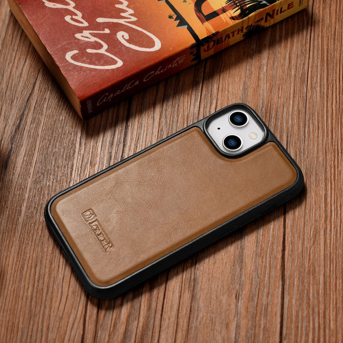 iCarer Leather Oil Wax case covered with natural leather for iPhone 14 brown (WMI14220717-TN)