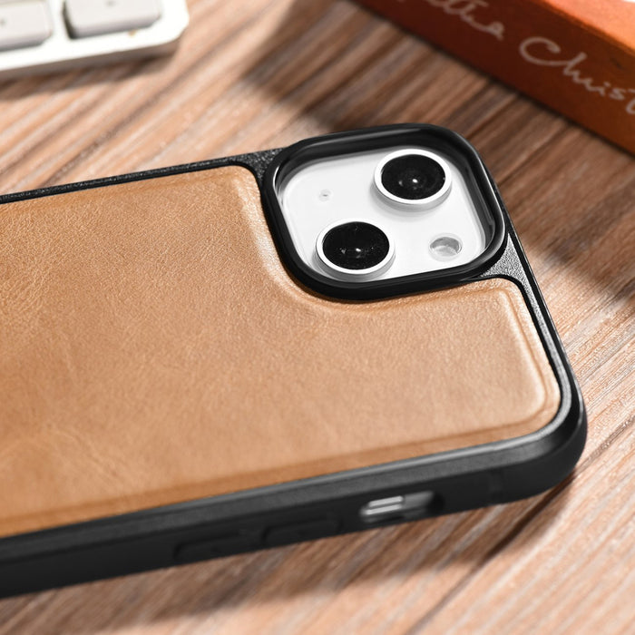 iCarer Leather Oil Wax case covered with natural leather for iPhone 14 brown (WMI14220717-TN)