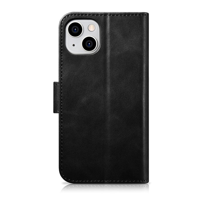 iCarer Oil Wax Wallet Case 2in1 Cover iPhone 14 Plus Anti-RFID Leather Flip Case Black (WMI14220723-BK)