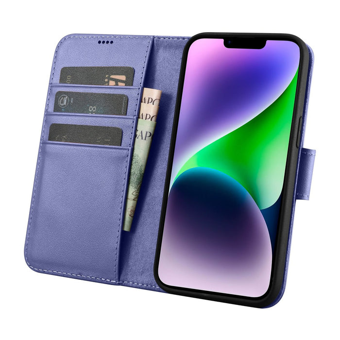 iCarer Wallet Case 2in1 Cover iPhone 14 Plus Anti-RFID Leather Flip Case Light Purple (WMI14220727-LP)