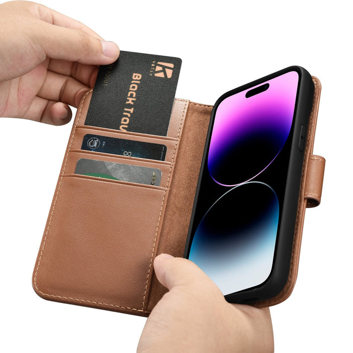 iCarer Wallet Case 2in1 Cover iPhone 14 Pro Max Leather Flip Cover Anti-RFID Brown (WMI14220728-BN)