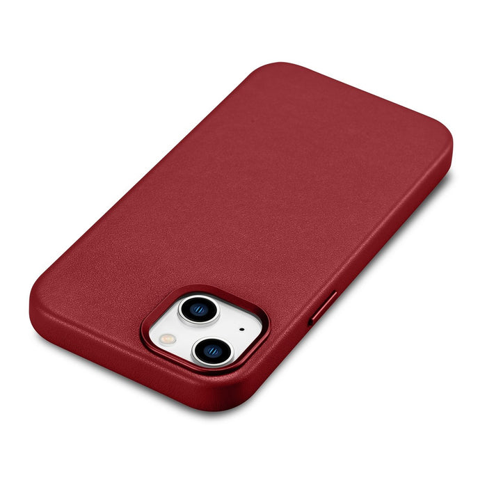 iCarer Case Leather case cover made of natural leather for iPhone 14 Plus red (compatible with MagSafe)