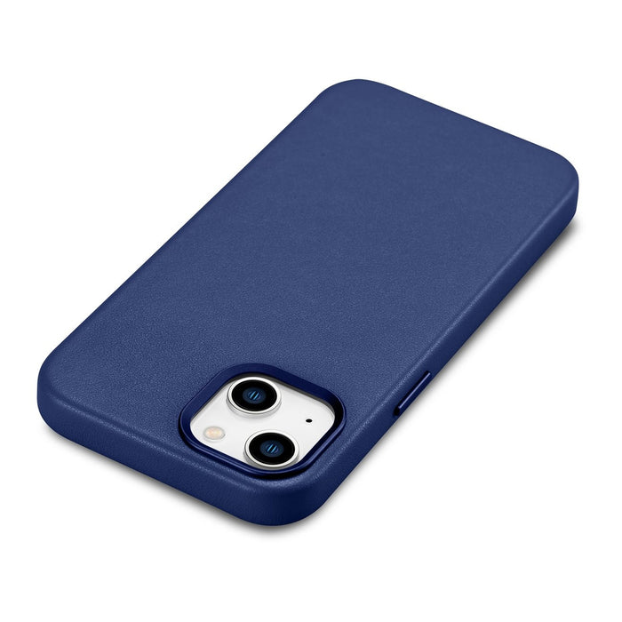 iCarer Case Leather cover for iPhone 14 Plus genuine leather case blue (compatible with MagSafe)