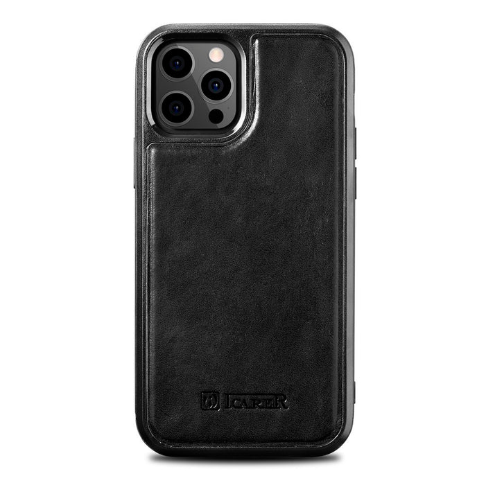 iCarer Leather Oil Wax case covered with natural leather for iPhone 12 Pro Max black (ALI1206-BK)