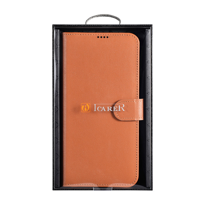 iCarer Haitang Leather Wallet Case Leather Case for Samsung Galaxy S22 + (S22 Plus) Wallet Housing Cover Brown (AKSM05BN)