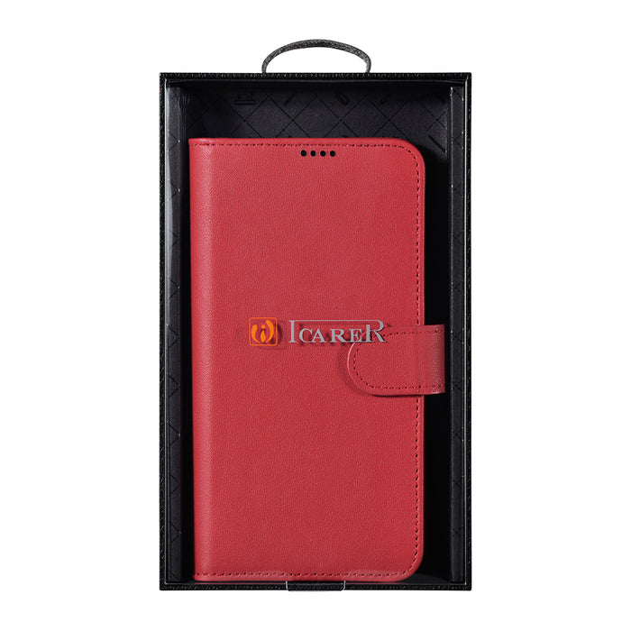 iCarer Haitang Leather Wallet Case Leather Case for Samsung Galaxy S22 + (S22 Plus) Wallet Housing Cover Red (AKSM05RD)