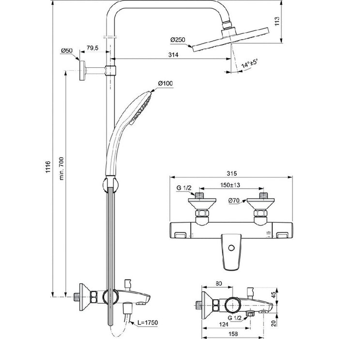SHOWER SYSTEM THERMOSTAT CERATHERM T25 IDEALSTANDARD A7629AA