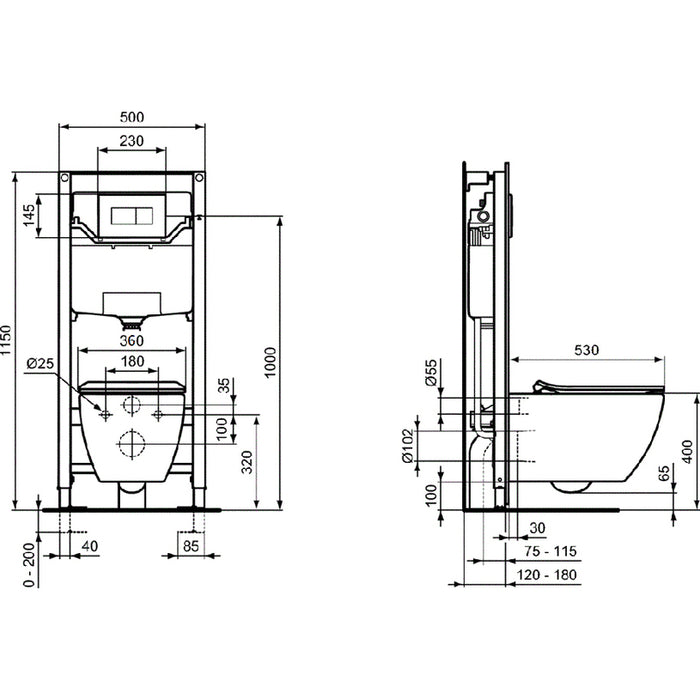 SET OF STRUCTURE FOR BUILT-IN WITH BIDET IDEALSTANDARD PROSYS 120P TESI RIMLESS+