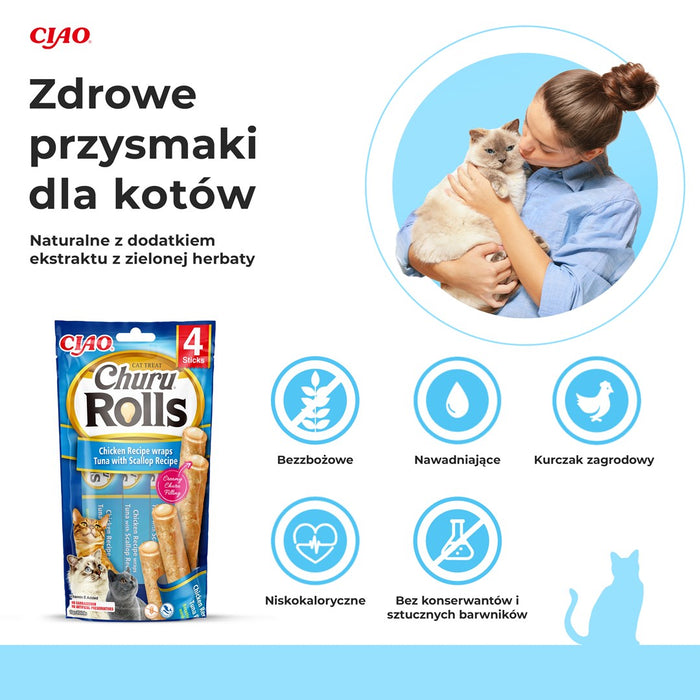 INABA Churu Rolls Chicken recipe wraps Tuna with scallop recipe - cat treats - 4x10 g