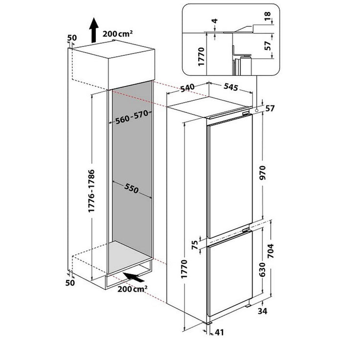 Built-in refrigerator with freezer Indesit INC18D021A1, 268 l, E, Static, Yes
