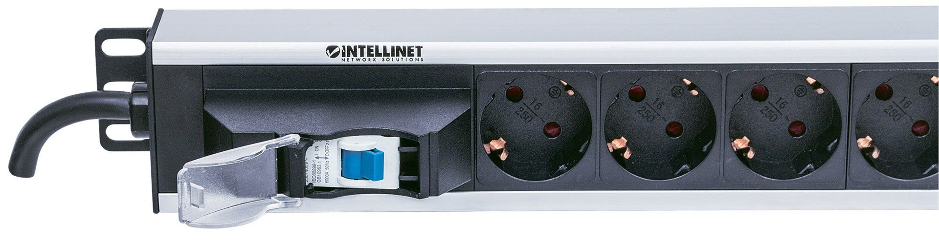 Intellinet Vertical Rackmount 12-Output Power Distribution Unit (PDU), EU CEE 7/3 Outlets, With Single Air Switch, No Surge Protection, Built-in 1.6m Power Cord with EU CEE 7/4 Plug