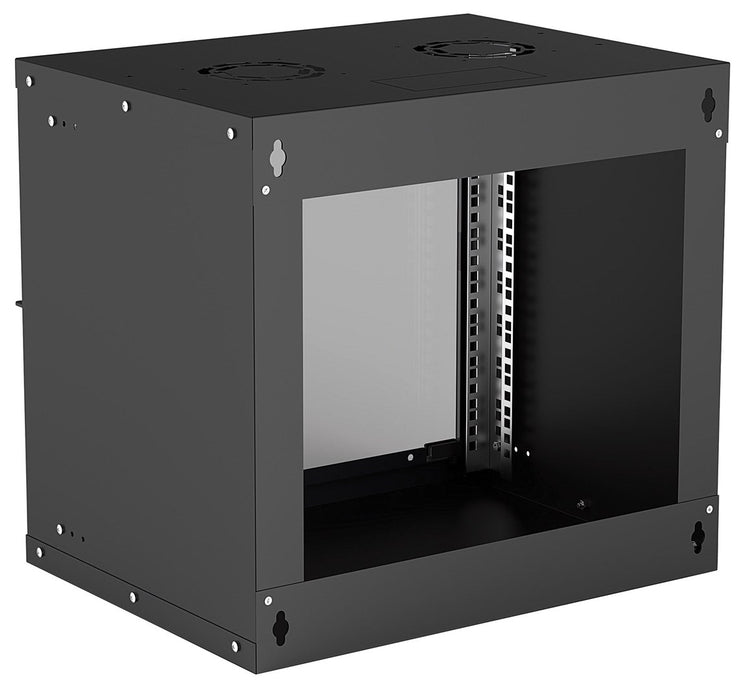 Intellinet 19" Network Cabinet - Wall Mount (Basic), 9U, 400mm Deep, Black, Flatpack, Max 50kg, Usable Depth 340mm, Glass Door, Rack, Parts for wall installation (eg screws and rawl plugs) not included