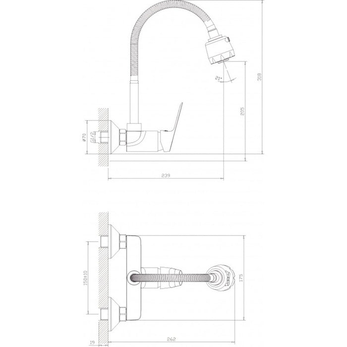 INTER CERAMIC LINNI WALL-MOUNTED KITCHEN FAUCET WITH MOVEABLE SHOWER
