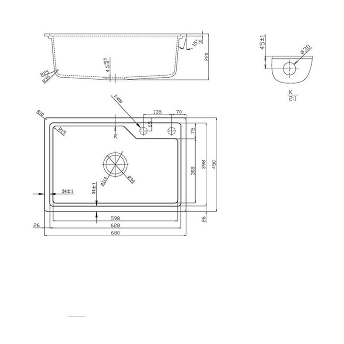 GRANITE KITCHEN SINK 8315 RECTANGULAR INTER CERAMIC 68X45X22 CM SAND