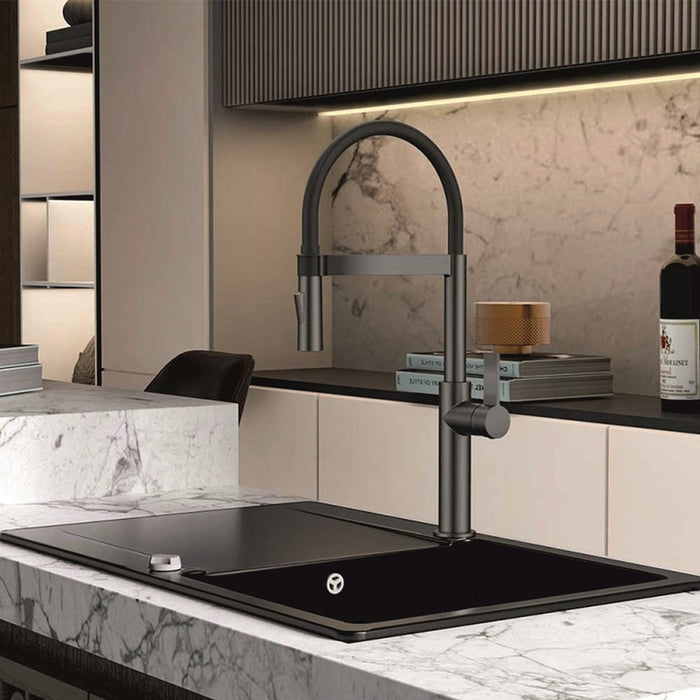 KITCHEN FAUCET WITH PULL-OUT SHOWER INTER CERAMIC GUN GRAY